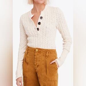 Free People All My Friends Knit Henley In Cream Small